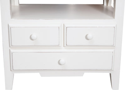 Biscottini Comodino Country in legno massello di tiglio struttura bianca piano finitura naturale L56xPR36xH66 cm. Made in Italy