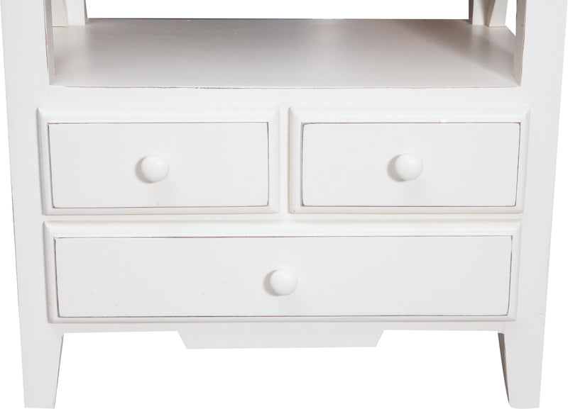 Biscottini Comodino Country in legno massello di tiglio struttura bianca piano finitura naturale L56xPR36xH66 cm. Made in Italy