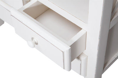 Biscottini Comodino Country in legno massello di tiglio struttura bianca piano finitura naturale L56xPR36xH66 cm. Made in Italy