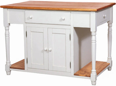 Biscottini Banco da lavoro bifacciale in legno massello di tiglio struttura bianca anticata piano finitura naturale L130xPR80xH88 cm. Made