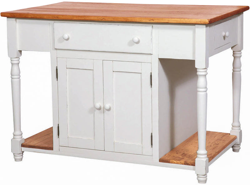 Biscottini Banco da lavoro bifacciale in legno massello di tiglio struttura bianca anticata piano finitura naturale L130xPR80xH88 cm. Made