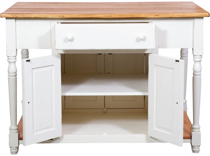 Biscottini Banco da lavoro bifacciale in legno massello di tiglio struttura bianca anticata piano finitura naturale L130xPR80xH88 cm. Made