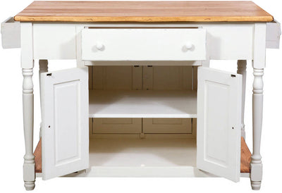 Biscottini Banco da lavoro bifacciale in legno massello di tiglio struttura bianca anticata piano finitura naturale L130xPR80xH88 cm. Made