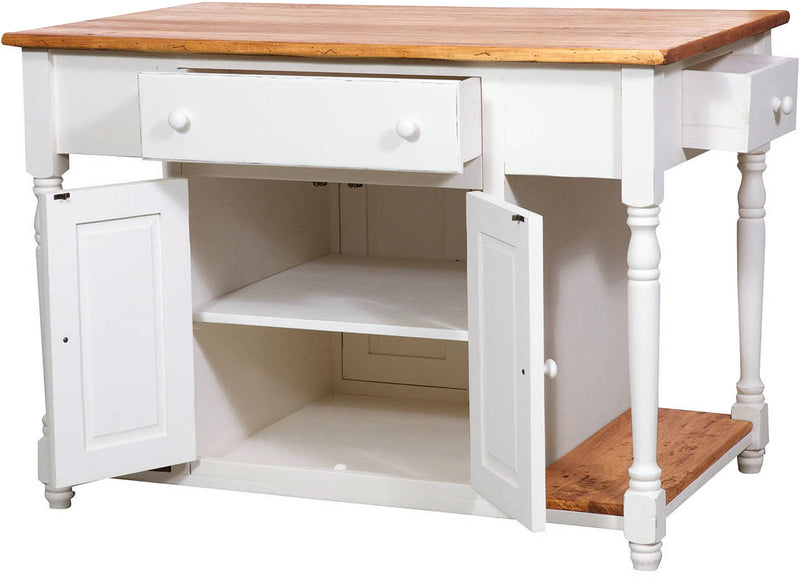 Biscottini Banco da lavoro bifacciale in legno massello di tiglio struttura bianca anticata piano finitura naturale L130xPR80xH88 cm. Made