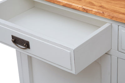 Biscottini Credenza Country in legno massello di tiglio struttura bianca anticata piano naturale L123xPR42xH92,5. Made in Italy