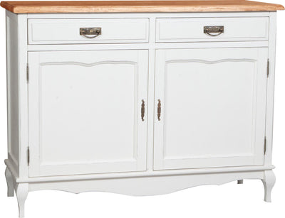 Biscottini Credenza Country in legno massello di tiglio struttura bianca anticata piano naturale L123xPR42xH92,5. Made in Italy