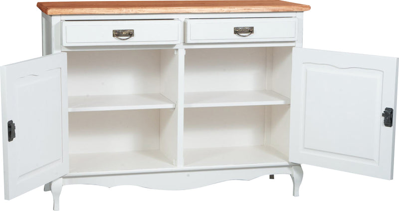 Biscottini Credenza Country in legno massello di tiglio struttura bianca anticata piano naturale L123xPR42xH92,5. Made in Italy
