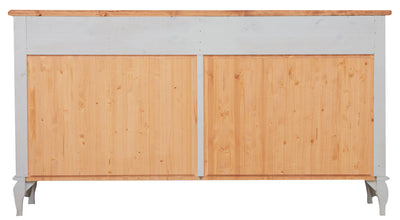 Biscottini Credenza Country in legno massello di tiglio struttura bianca anticata piano finitura naturale L170xPR42xH90 cm. Made in Italy