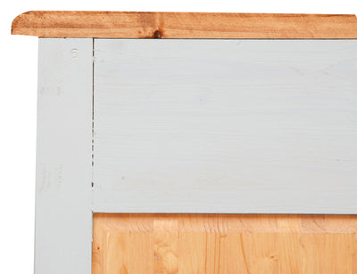 Biscottini Credenza Country in legno massello di tiglio struttura bianca anticata piano finitura naturale L170xPR42xH90 cm. Made in Italy