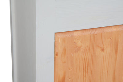 Biscottini Credenza Country in legno massello di tiglio struttura bianca anticata piano finitura naturale L170xPR42xH90 cm. Made in Italy