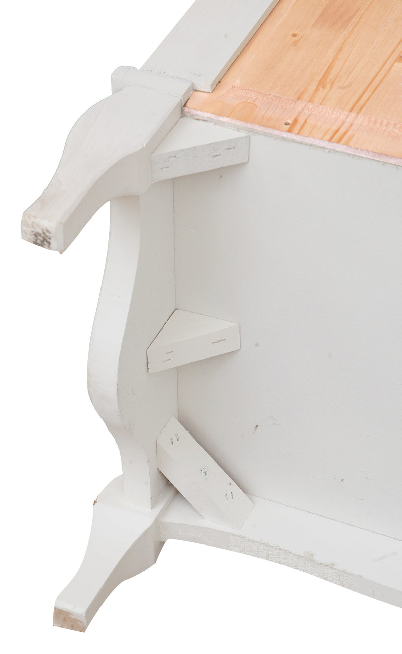 Biscottini Credenza Country in legno massello di tiglio struttura bianca anticata piano finitura naturale L170xPR42xH90 cm. Made in Italy