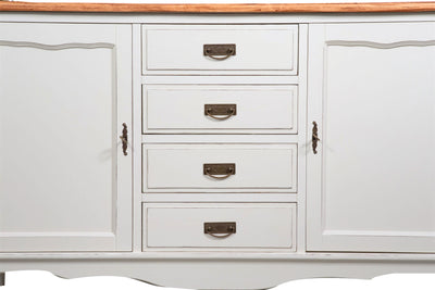 Biscottini Credenza Country in legno massello di tiglio struttura bianca anticata piano finitura naturale L160xPR42xH90 cm. Made in Italy