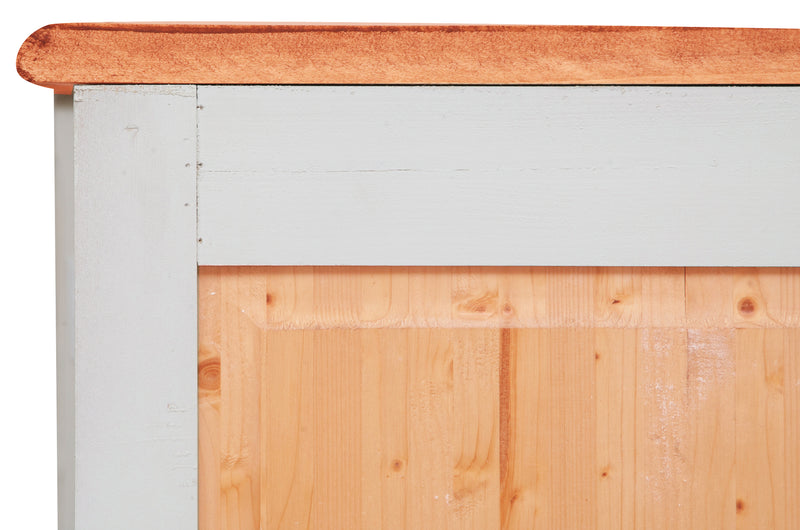 Biscottini Credenza Country in legno massello di tiglio struttura bianca anticata piano finitura naturale L160xPR42xH90 cm. Made in Italy