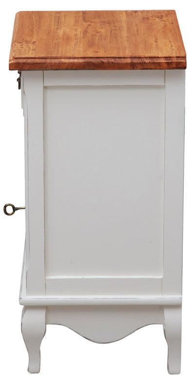 Biscottini Comodino Country in legno massello di tiglio struttura bianca piano finitura naturale L46xPR36xH70 cm. Made in Italy sx