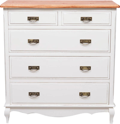 Biscottini Comò Country in legno massello di tiglio struttura bianca anticata piano finitura noce L100xPR45xH106 cm. Made in Italy