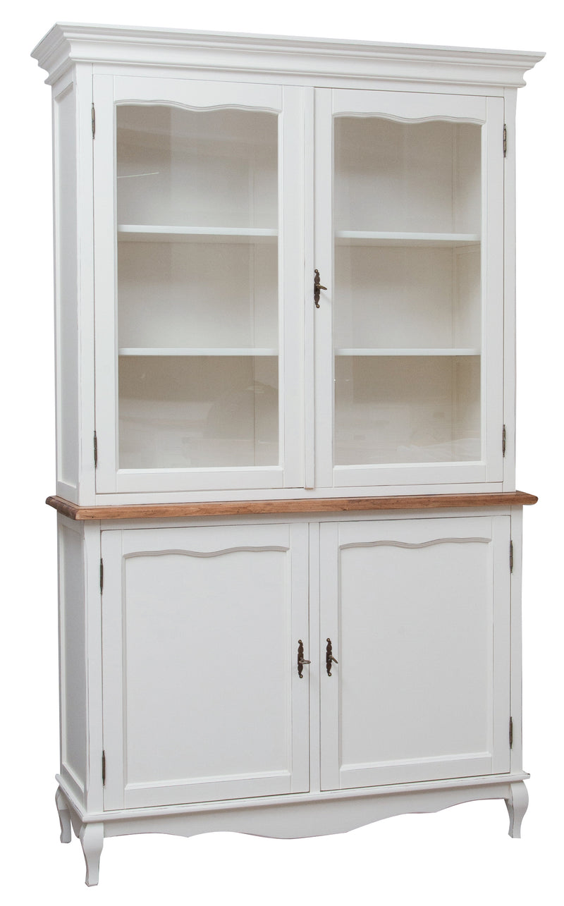 Biscottini Credenza in legno massello di tiglio struttura bianca piano finitura naturale L125xPR42xH207 cm. Made in Italy