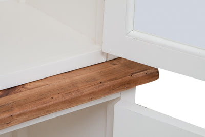 Biscottini Credenza in legno massello di tiglio struttura bianca piano finitura naturale L125xPR42xH207 cm. Made in Italy