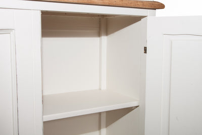 Biscottini Credenza in legno massello di tiglio struttura bianca piano finitura naturale L100xPR38xH200 cm. Made in Italy