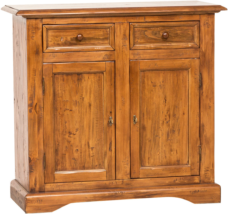 Biscottini Credenza Country in legno massello di tiglio finitura noce L110xPR45xH103 cm. Made in Italy