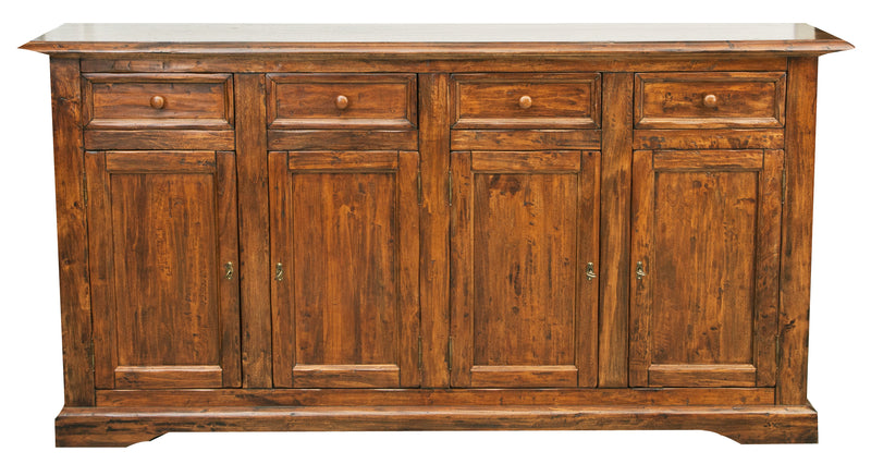 Biscottini Credenza Country in legno massello di tiglio finitura noce L202xPR45xH103 cm. Made in Italy