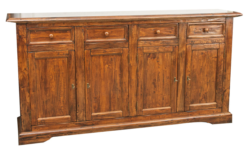 Biscottini Credenza Country in legno massello di tiglio finitura noce L202xPR45xH103 cm. Made in Italy