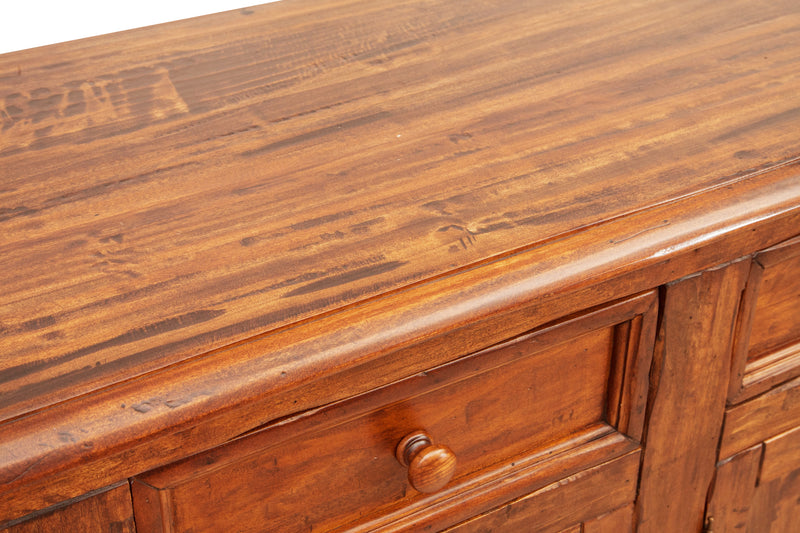 Biscottini Credenza Country in legno massello di tiglio finitura noce L202xPR45xH103 cm. Made in Italy