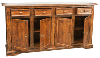 Biscottini Credenza Country in legno massello di tiglio finitura noce L202xPR45xH103 cm. Made in Italy