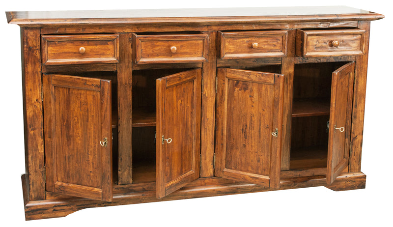 Biscottini Credenza Country in legno massello di tiglio finitura noce L202xPR45xH103 cm. Made in Italy