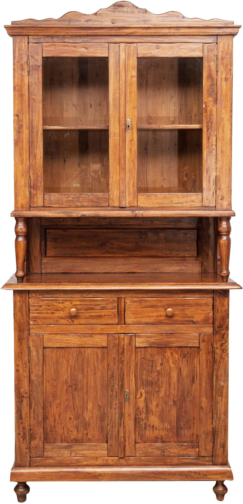 Biscottini Vetrina credenza in legno massello di tiglio finitura noce L107xPR43xH238 cm. Made in Italy