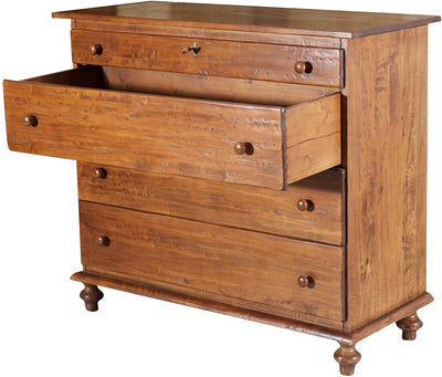 Biscottini Comò Country in legno massello di tiglio finitura noce L114xPR49xH99 cm. Made in Italy