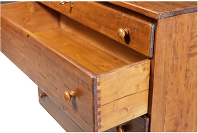 Biscottini Comò Country in legno massello di tiglio finitura noce L114xPR49xH99 cm. Made in Italy