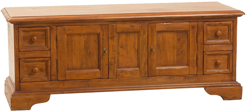 Biscottini Mobile porta tv Country in legno massello di tiglio finitura noce L150xPR51xH56 cm. Made in Italy