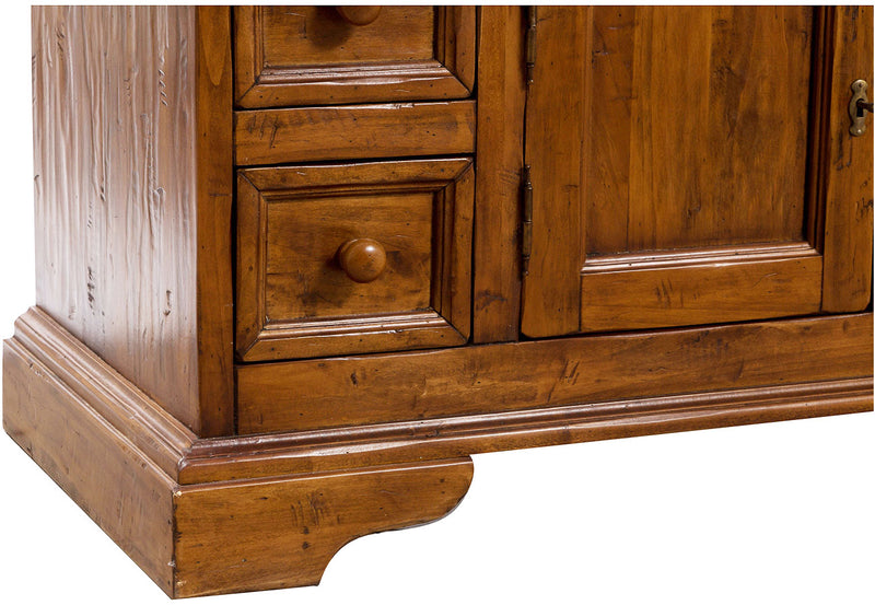 Biscottini Mobile porta tv Country in legno massello di tiglio finitura noce L150xPR51xH56 cm. Made in Italy