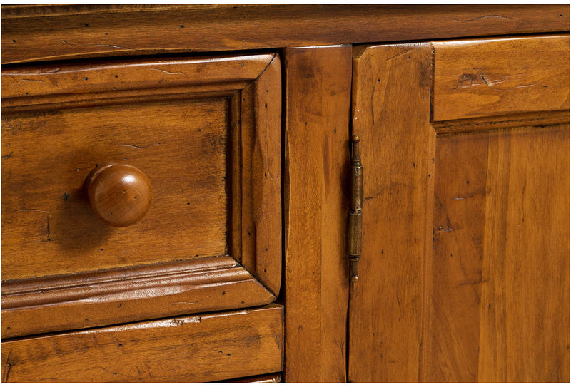 Biscottini Mobile porta tv Country in legno massello di tiglio finitura noce L150xPR51xH56 cm. Made in Italy