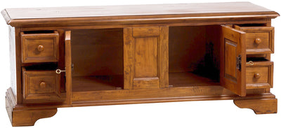 Biscottini Mobile porta tv Country in legno massello di tiglio finitura noce L150xPR51xH56 cm. Made in Italy