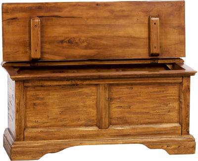 Biscottini Cassapanca Country in legno massello di tiglio finitura noce L100xPR38xH48 cm. Made in Italy