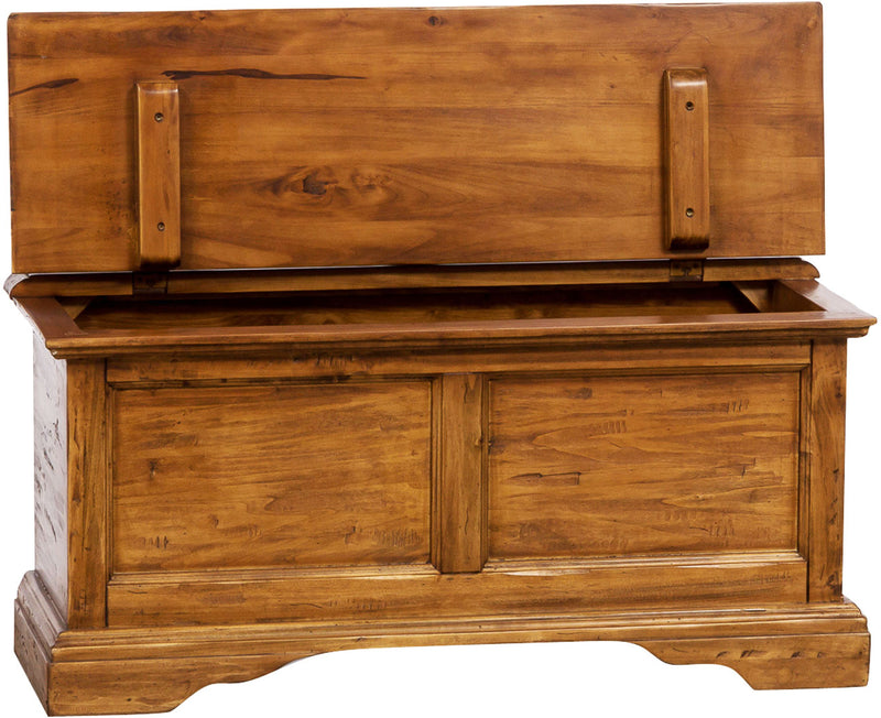 Biscottini Cassapanca Country in legno massello di tiglio finitura noce L100xPR38xH48 cm. Made in Italy