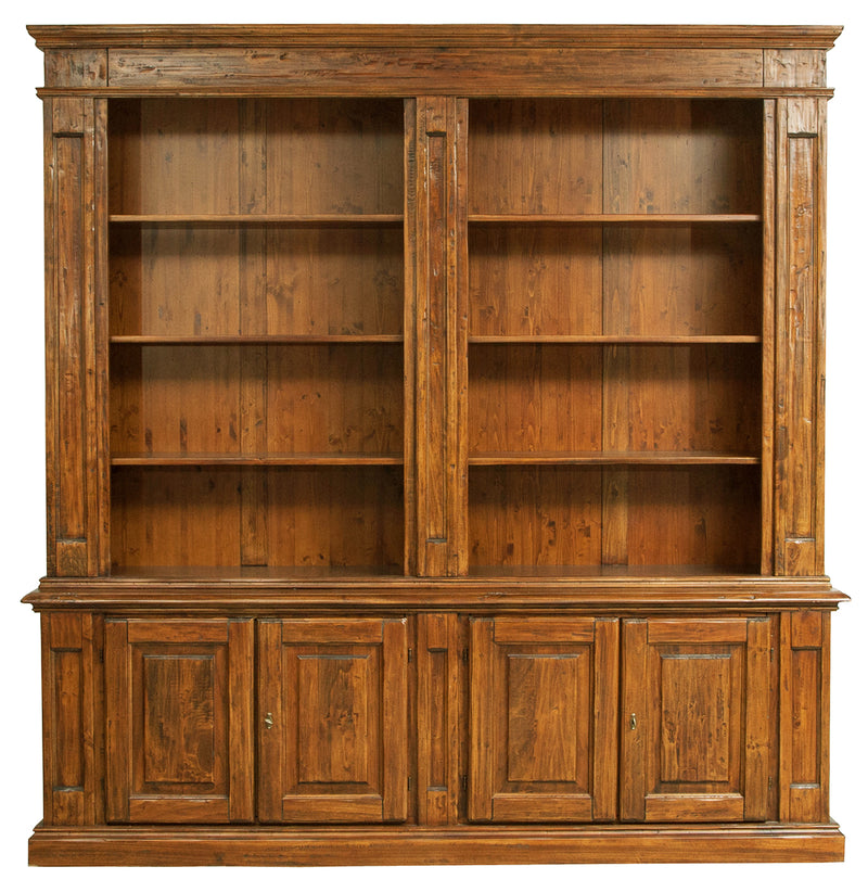 Biscottini Libreria Country in legno massello di tiglio finitura noce L230xPR47xH235 cm. Made in Italy