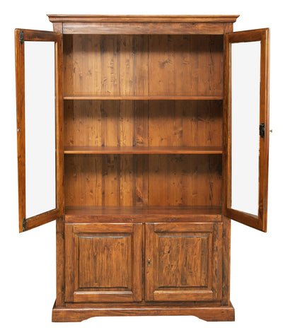 Biscottini Vetrina Country in legno massello di tiglio finitura noce L120xPR37xH197 cm. Made in Italy