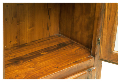 Biscottini Vetrina Country in legno massello di tiglio finitura noce L120xPR37xH197 cm. Made in Italy