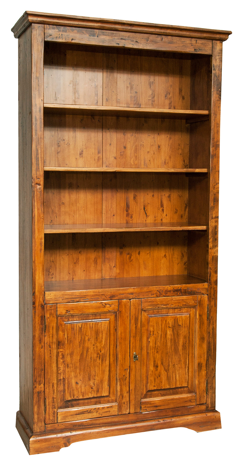 Biscottini Libreria in legno massello di tiglio finitura noce L108xPR38xH211 cm. Made in Italy