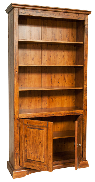 Biscottini Libreria in legno massello di tiglio finitura noce L108xPR38xH211 cm. Made in Italy