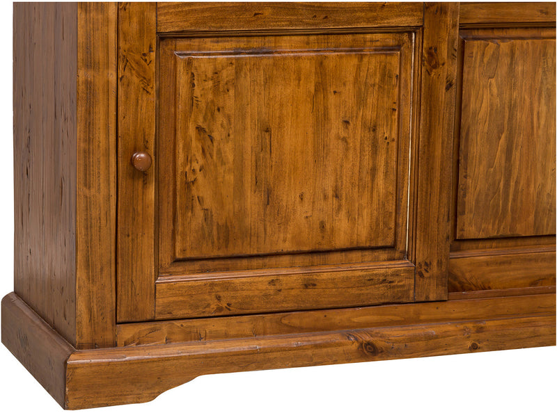 Biscottini Credenza Country in legno massello di tiglio finitura noce L142xPR50xH225 cm. Made in Italy