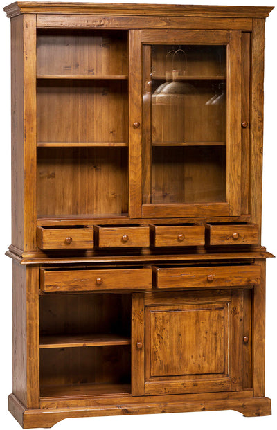 Biscottini Credenza Country in legno massello di tiglio finitura noce L142xPR50xH225 cm. Made in Italy