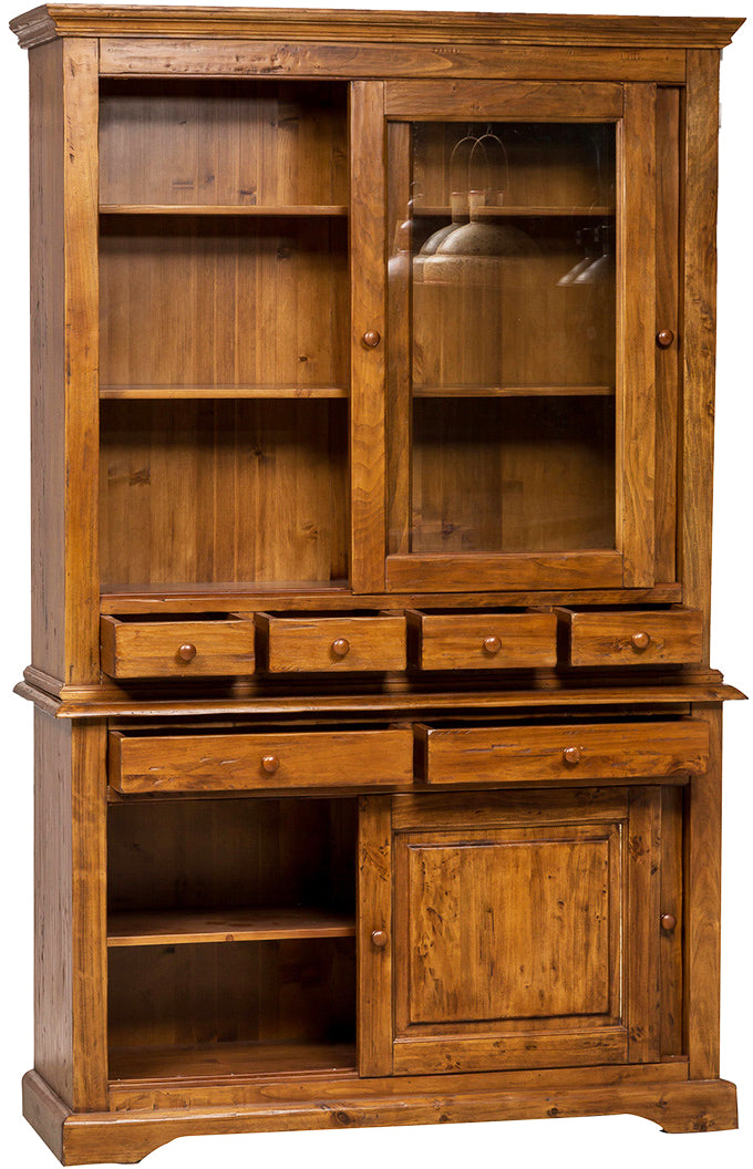 Biscottini Credenza Country in legno massello di tiglio finitura noce L142xPR50xH225 cm. Made in Italy