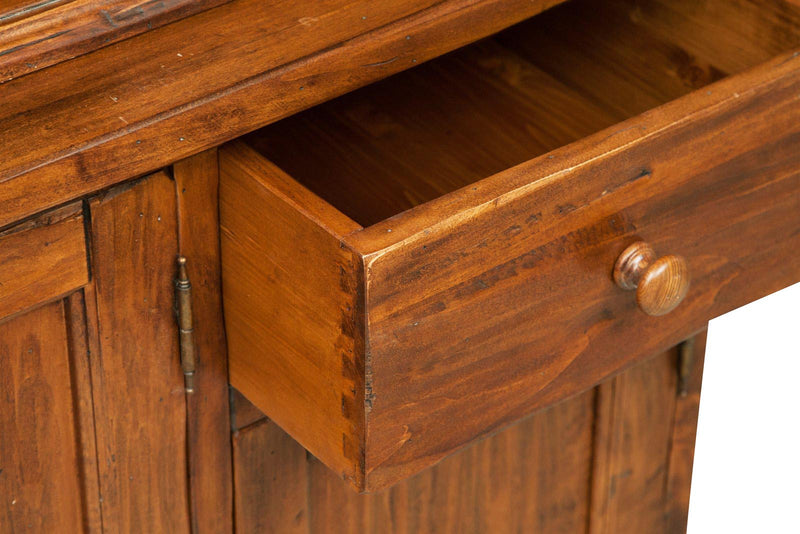 Biscottini Vetrina Country in legno massello di tiglio finitura noce L156xPR50xH200 cm. Made in Italy