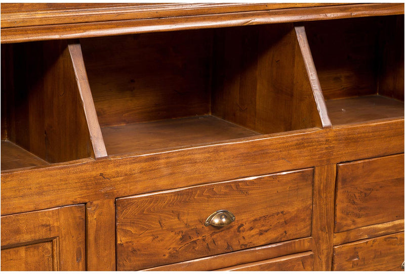 Biscottini Libreria Country in legno massello di tiglio finitura noce L230xPR50xH226 cm. Made in Italy