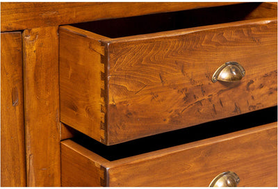 Biscottini Libreria Country in legno massello di tiglio finitura noce L230xPR50xH226 cm. Made in Italy