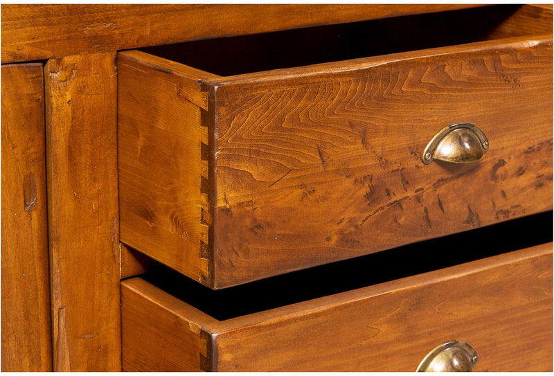 Biscottini Libreria Country in legno massello di tiglio finitura noce L230xPR50xH226 cm. Made in Italy