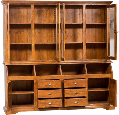 Biscottini Libreria Country in legno massello di tiglio finitura noce L230xPR50xH226 cm. Made in Italy